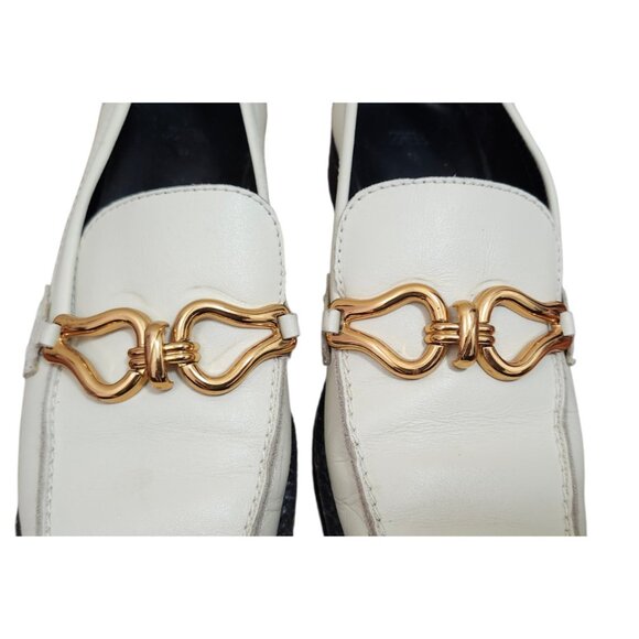 ZARA White Leather Horsebit Loafers Women EU 39 US 8. 5 Gold Buckle AIRFIT Flat - Picture 4 of 13